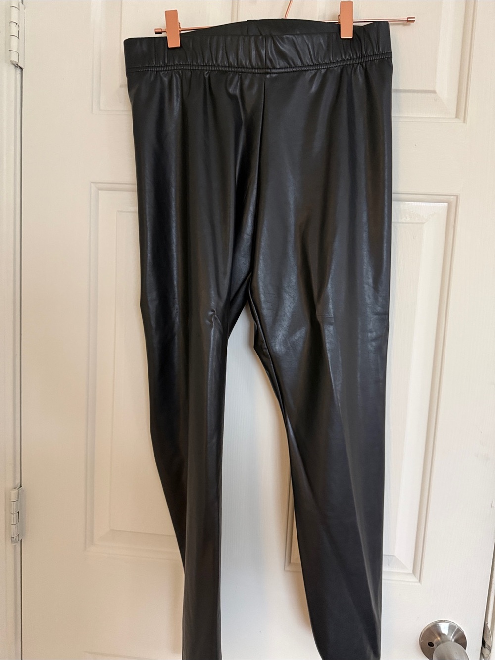 Women’s Black Faux Leather Pants - Stretch Waist